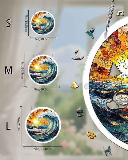 DIY Acrylic Landscape Puzzle Suncatcher, Stained Glass Style Window Light Catcher