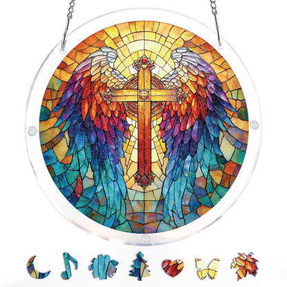 DIY Acrylic Faith Religious Puzzle Suncatcher, Stained Glass Style Window Light Catcher