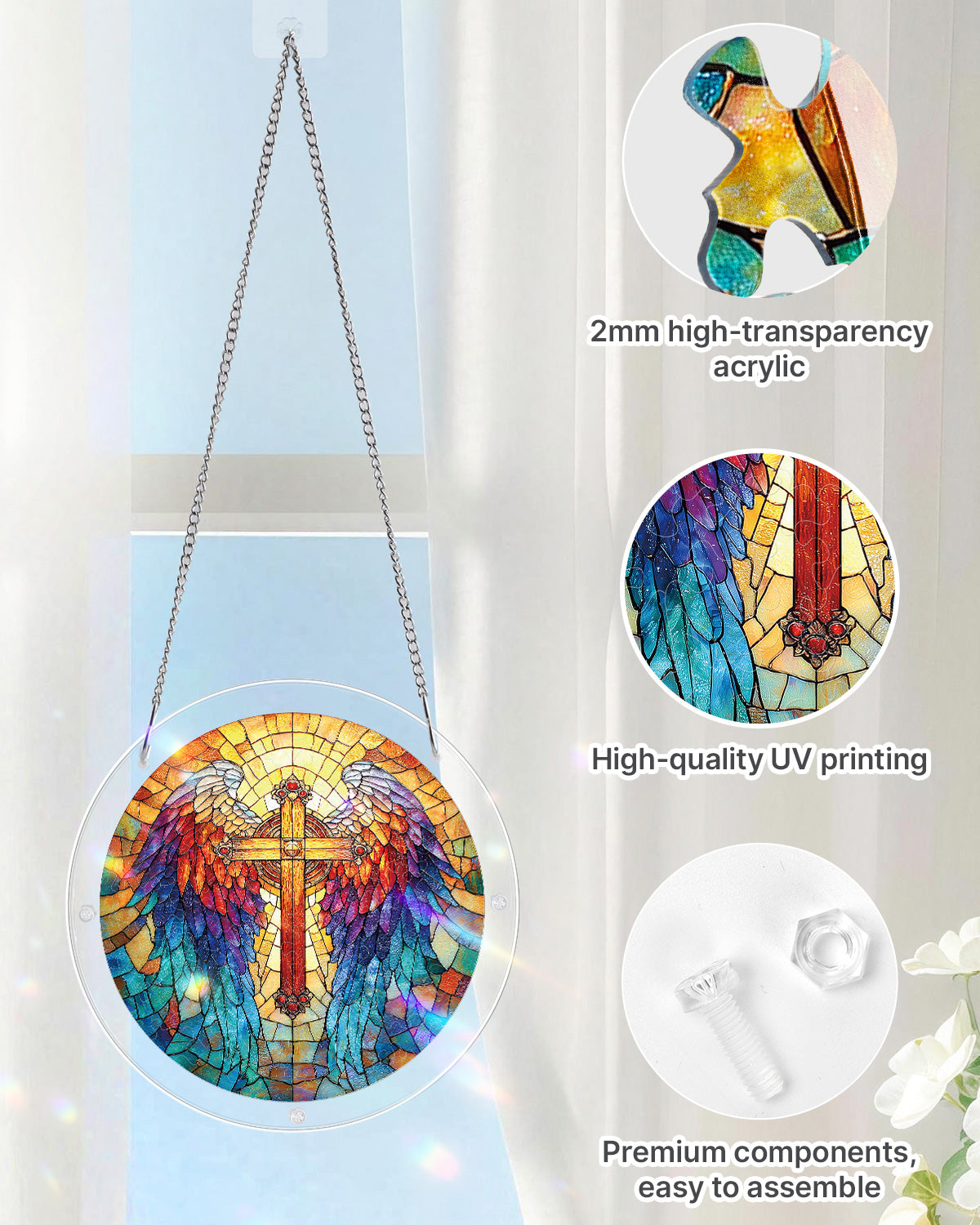 DIY Acrylic Faith Religious Puzzle Suncatcher, Stained Glass Style Window Light Catcher
