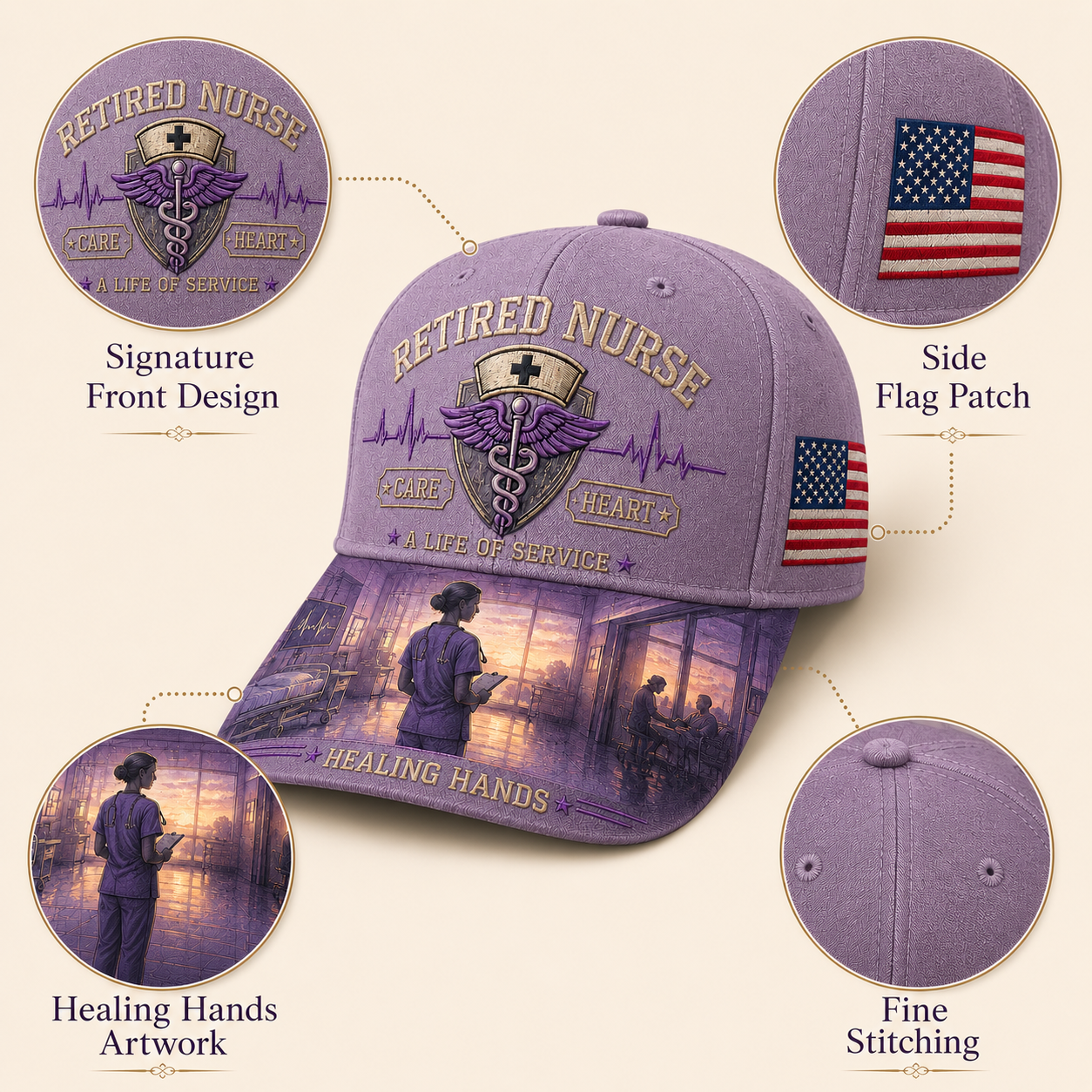 💜Retired Nurse Healing Hands Commemorative Cap🧢
