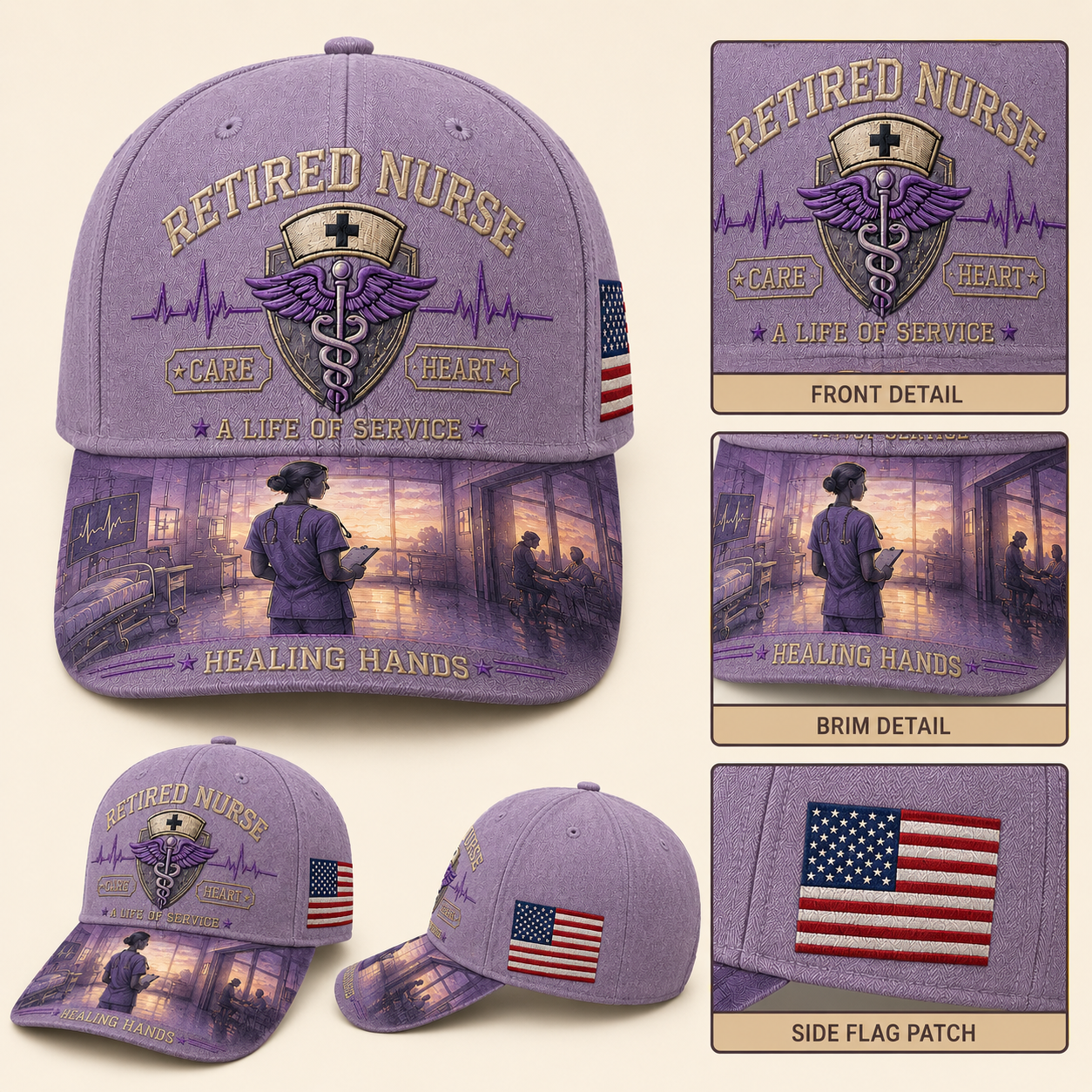💜Retired Nurse Healing Hands Commemorative Cap🧢