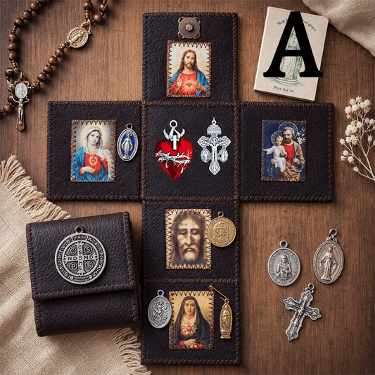 ✝️Catholic Foldable Leather Pocket Prayer Shrine, 4 Sacred Mini Travel Altar