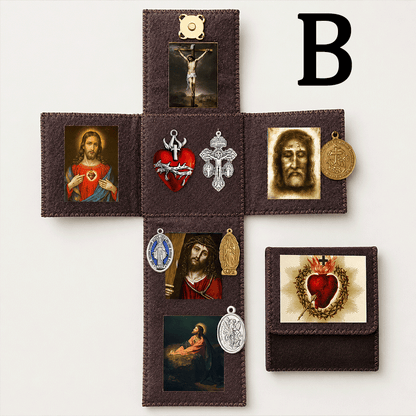 ✝️Catholic Foldable Leather Pocket Prayer Shrine, 4 Sacred Mini Travel Altar