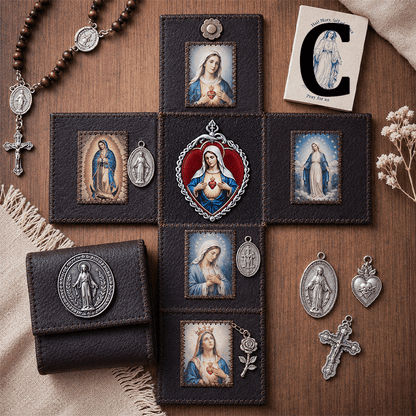 ✝️Catholic Foldable Leather Pocket Prayer Shrine, 4 Sacred Mini Travel Altar
