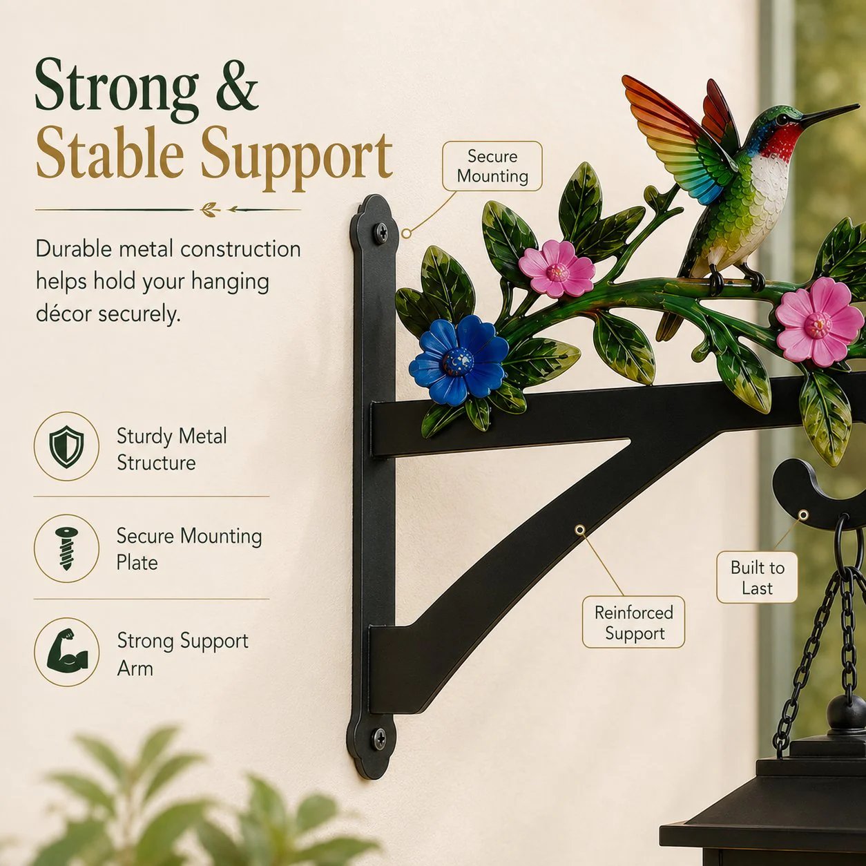 Hummingbird Flower Metal Wall Bracket