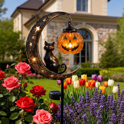 🔥Limited Time 50% OFF🎃Halloween Moon Black Cat Solar Garden Stake Light
