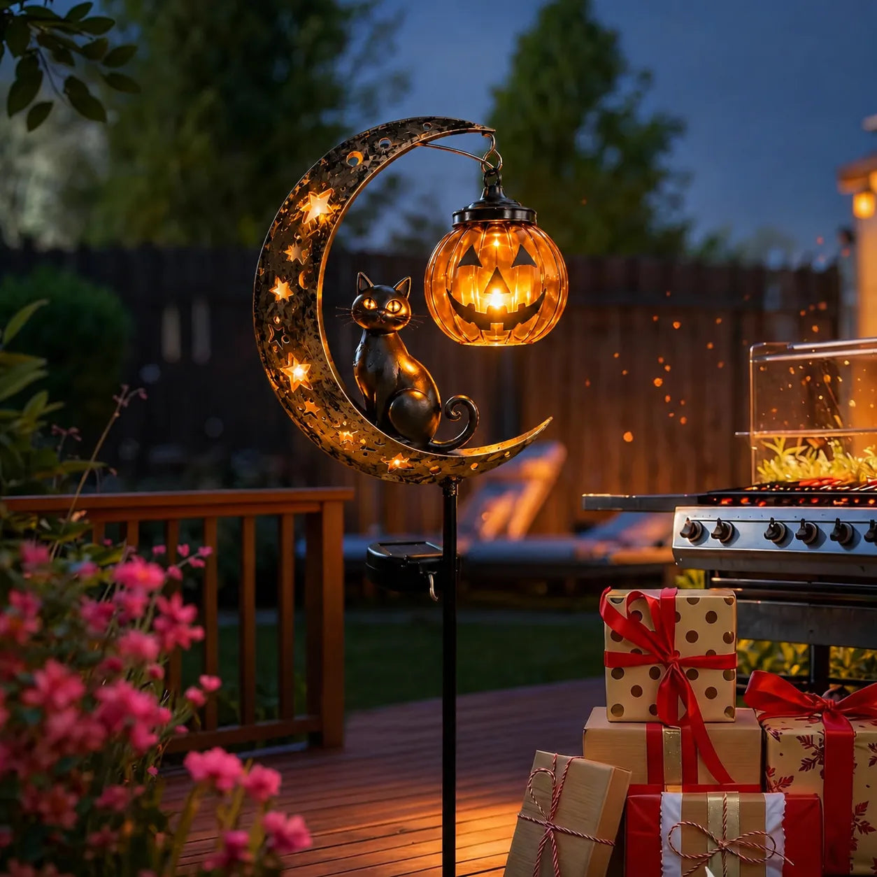 🔥Limited Time 50% OFF🎃Halloween Moon Black Cat Solar Garden Stake Light