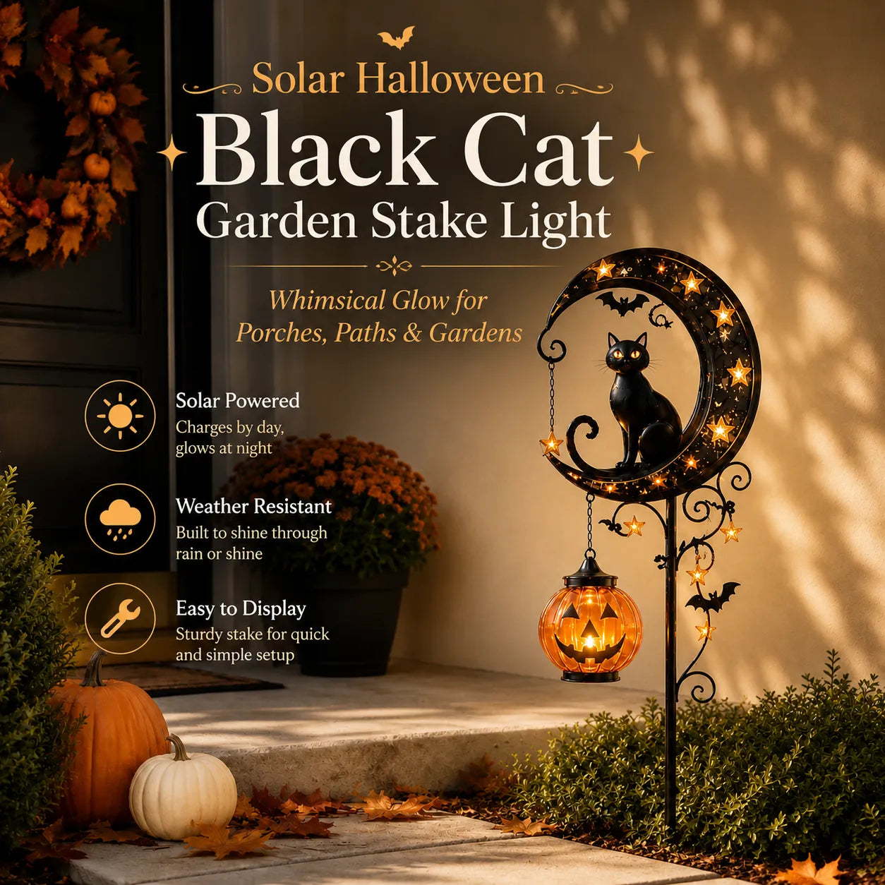 🔥Limited Time 50% OFF🎃Halloween Moon Black Cat Solar Garden Stake Light
