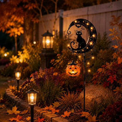 🔥Limited Time 50% OFF🎃Halloween Moon Black Cat Solar Garden Stake Light