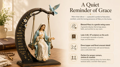 ✝️ Blessed Mary Cradle Swing Ornament – Luke 1:46–47 Faith Table Decor
