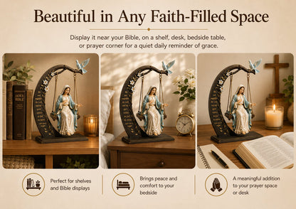 ✝️ Blessed Mary Cradle Swing Ornament – Luke 1:46–47 Faith Table Decor
