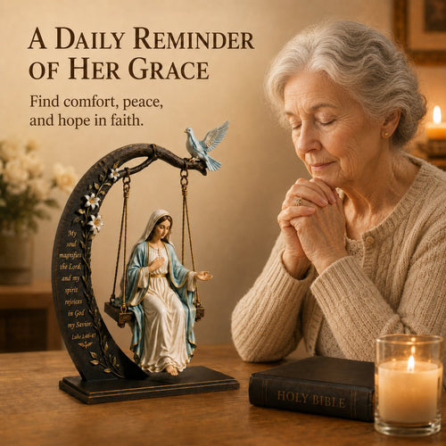 ✝️ Blessed Mary Cradle Swing Ornament – Luke 1:46–47 Faith Table Decor