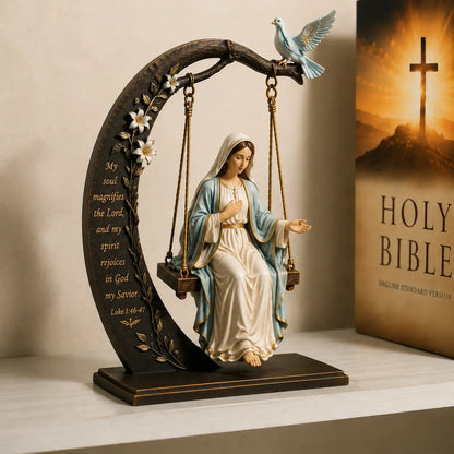 ✝️ Blessed Mary Cradle Swing Ornament – Luke 1:46–47 Faith Table Decor