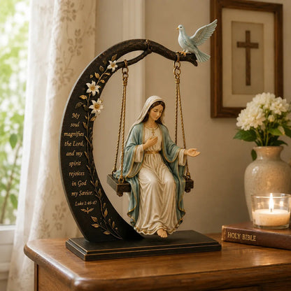 ✝️ Blessed Mary Cradle Swing Ornament – Luke 1:46–47 Faith Table Decor