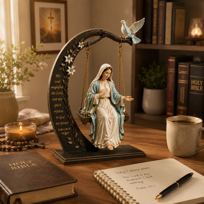 ✝️ Blessed Mary Cradle Swing Ornament – Luke 1:46–47 Faith Table Decor