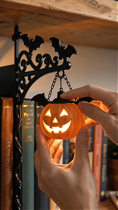 🎃📚Halloween Book Nook Clip-On Wall Hanging Lamp, Vintage Metal Bookshelf Decor Light