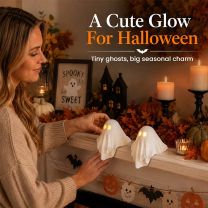 👻✨Luminous Ghost Table Edge Ornaments, Warm Mini LED Ghost Decor for Halloween Party Tabletop