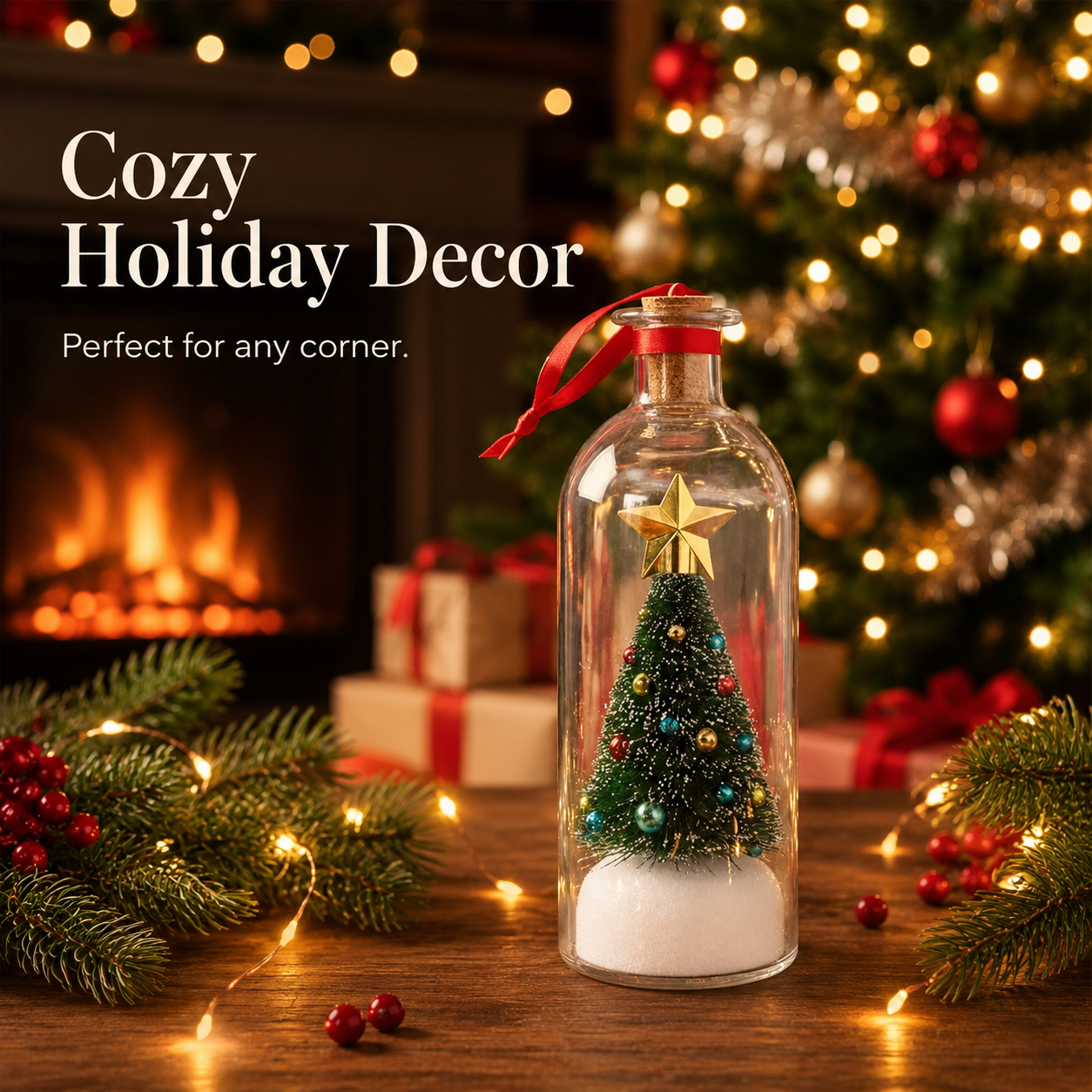 🔥Recordable Christmas Tree Bottle Ornament, Personalized Voice Message Holiday Tabletop Decor Gift