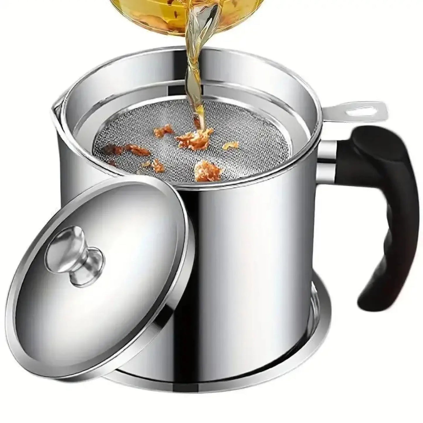 Stainless Steel Oil Strainer Pot, Multi-Function Grease Storage Can with Fine Filter & Lid