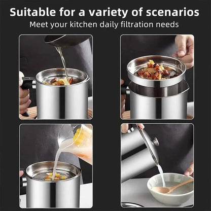 Stainless Steel Oil Strainer Pot, Multi-Function Grease Storage Can with Fine Filter & Lid