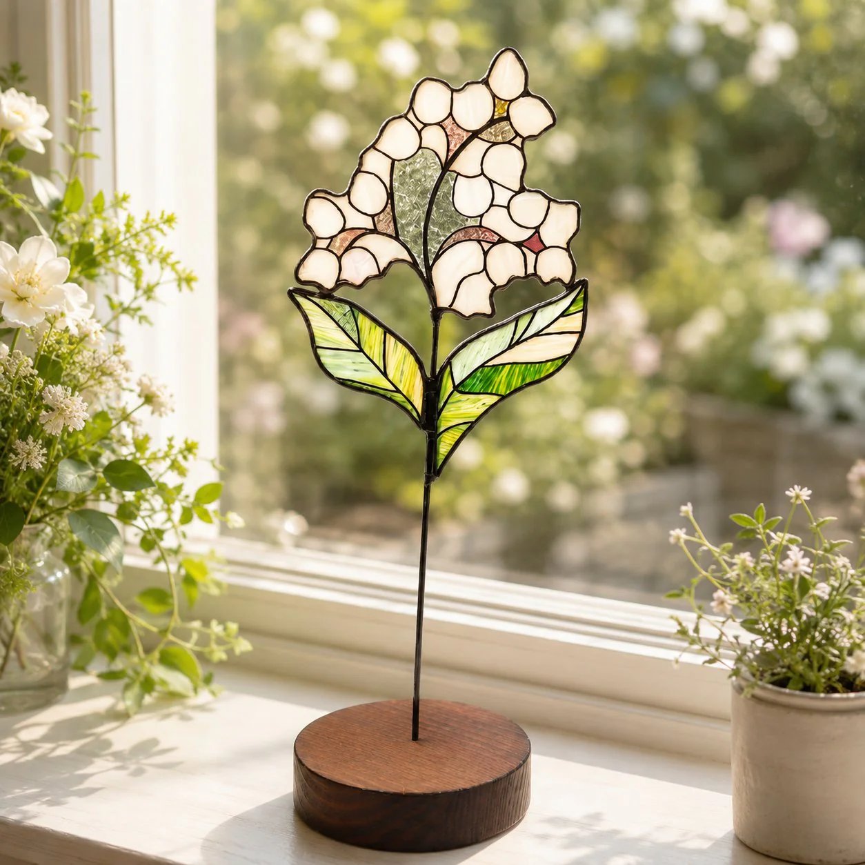 💐Stained Glass Flower Tabletop Ornament, Colorful Floral Suncatcher Stand Decor