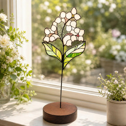 💐Stained Glass Flower Tabletop Ornament, Colorful Floral Suncatcher Stand Decor