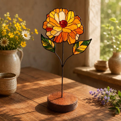 💐Stained Glass Flower Tabletop Ornament, Colorful Floral Suncatcher Stand Decor