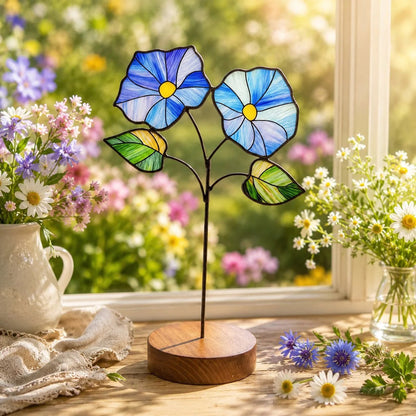 💐Stained Glass Flower Tabletop Ornament, Colorful Floral Suncatcher Stand Decor