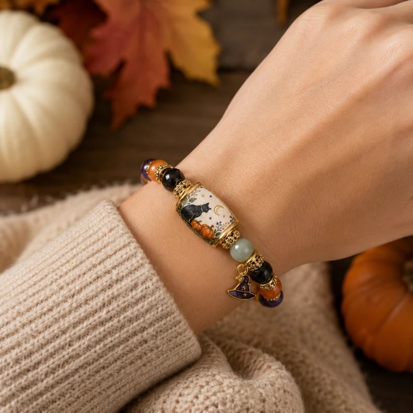 👻Limited Edition 2026 Halloween Black Cat Pumpkin Beaded Bracelet Gift Set