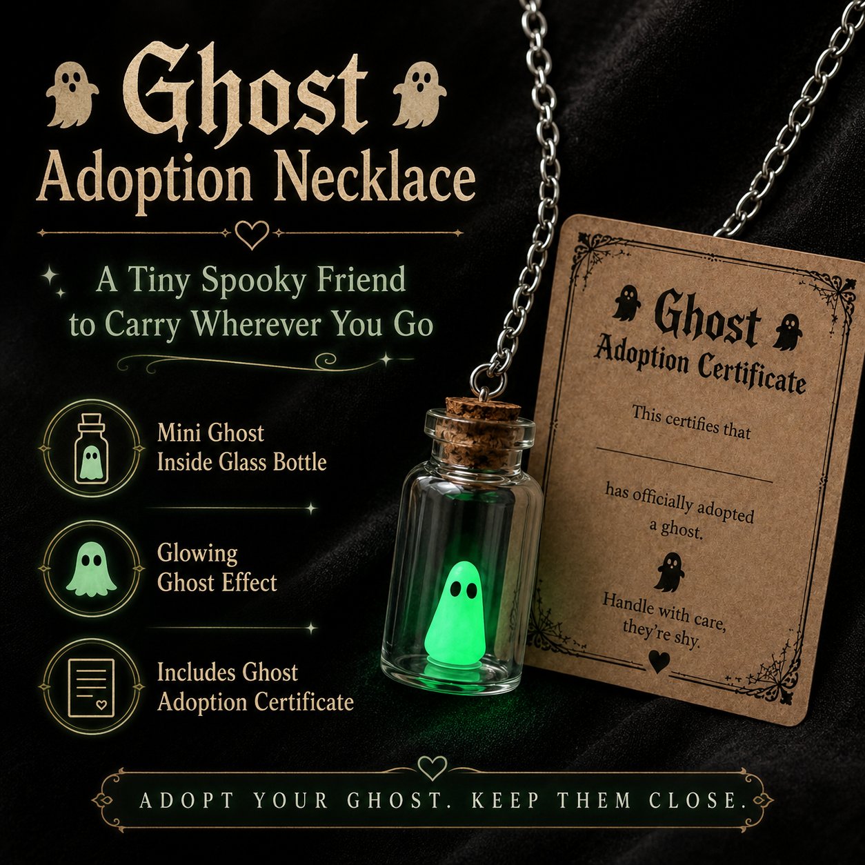 🔥 Last Day 50% OFF-Ghost Adoption Necklace,Funny Halloween Jewelry Gift