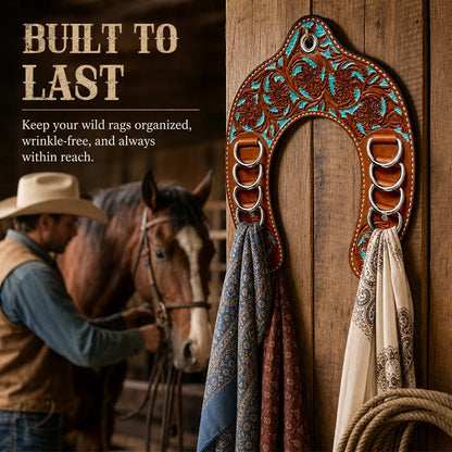 Handcrafted Leather Horseshoe   Wild Rag Holder | Western Scarf   & Bandana Organizer
