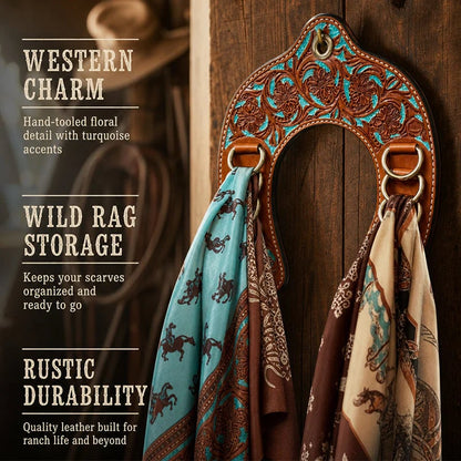 Handcrafted Leather Horseshoe   Wild Rag Holder | Western Scarf   & Bandana Organizer