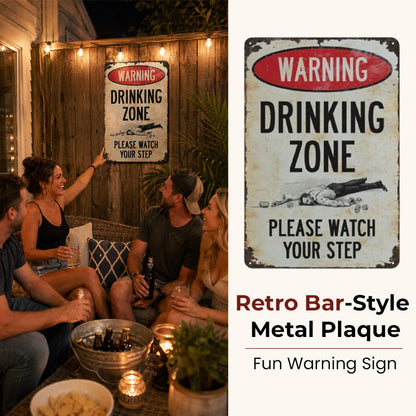 Funny Warning Drinking Zone Vintage Bar Metal Sign 🍺🚧