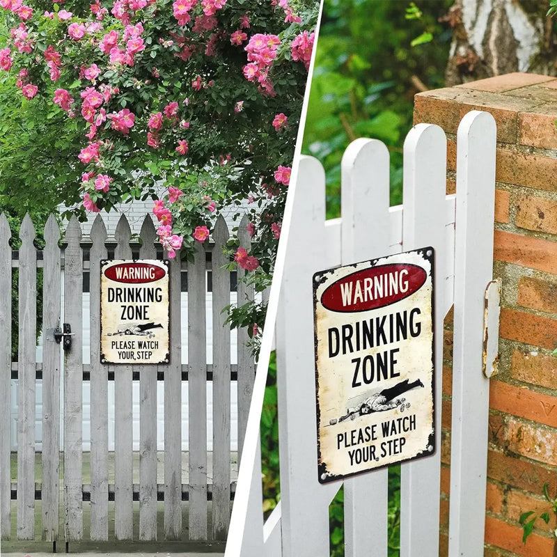 Funny Warning Drinking Zone Vintage Bar Metal Sign 🍺🚧