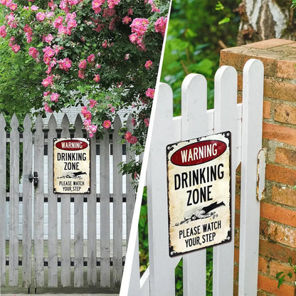 Funny Warning Drinking Zone Vintage Bar Metal Sign 🍺🚧