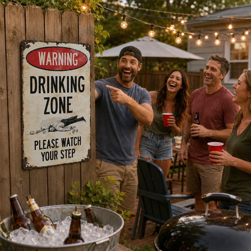 Funny Warning Drinking Zone Vintage Bar Metal Sign 🍺🚧