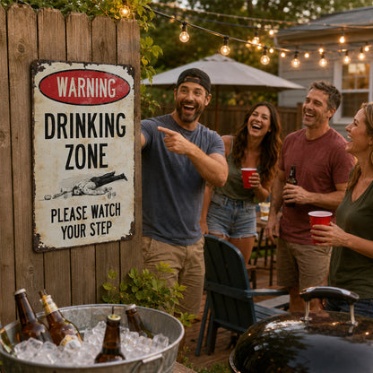 Funny Warning Drinking Zone Vintage Bar Metal Sign 🍺🚧