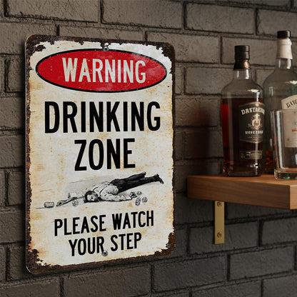 Funny Warning Drinking Zone Vintage Bar Metal Sign 🍺🚧