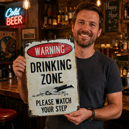 Funny Warning Drinking Zone Vintage Bar Metal Sign 🍺🚧