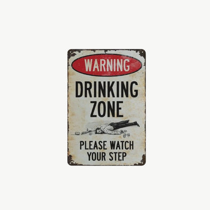 Funny Warning Drinking Zone Vintage Bar Metal Sign 🍺🚧