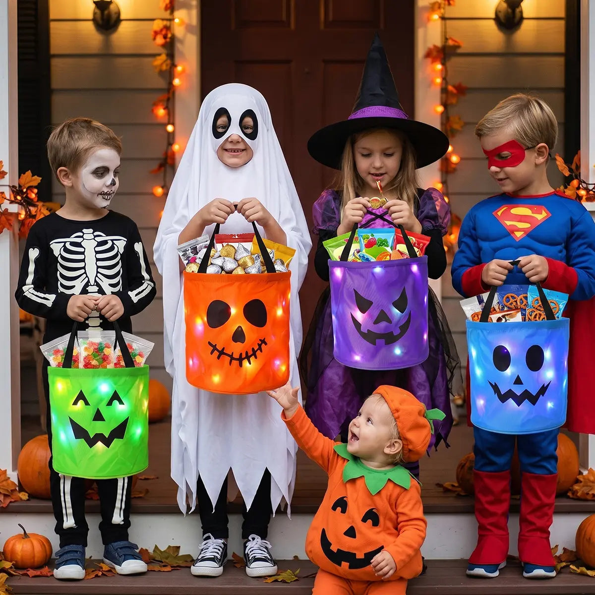 🔥Limited Time 50% OFF🍬 4 Pack LED Light Up Halloween Trick Or Treat Bucket Set