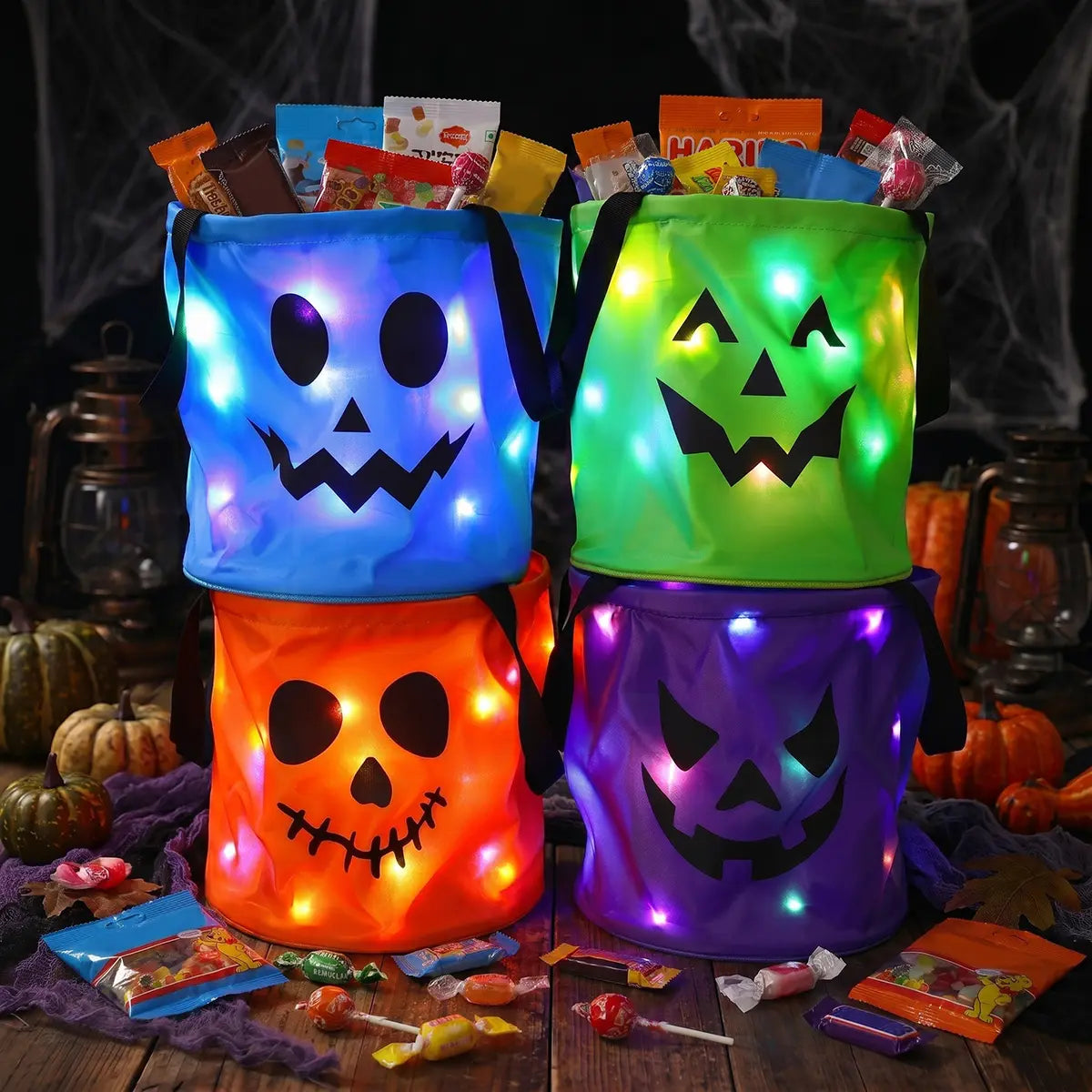 🔥Limited Time 50% OFF🍬 4 Pack LED Light Up Halloween Trick Or Treat Bucket Set
