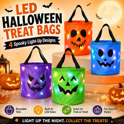 🔥Limited Time 50% OFF🍬 4 Pack LED Light Up Halloween Trick Or Treat Bucket Set