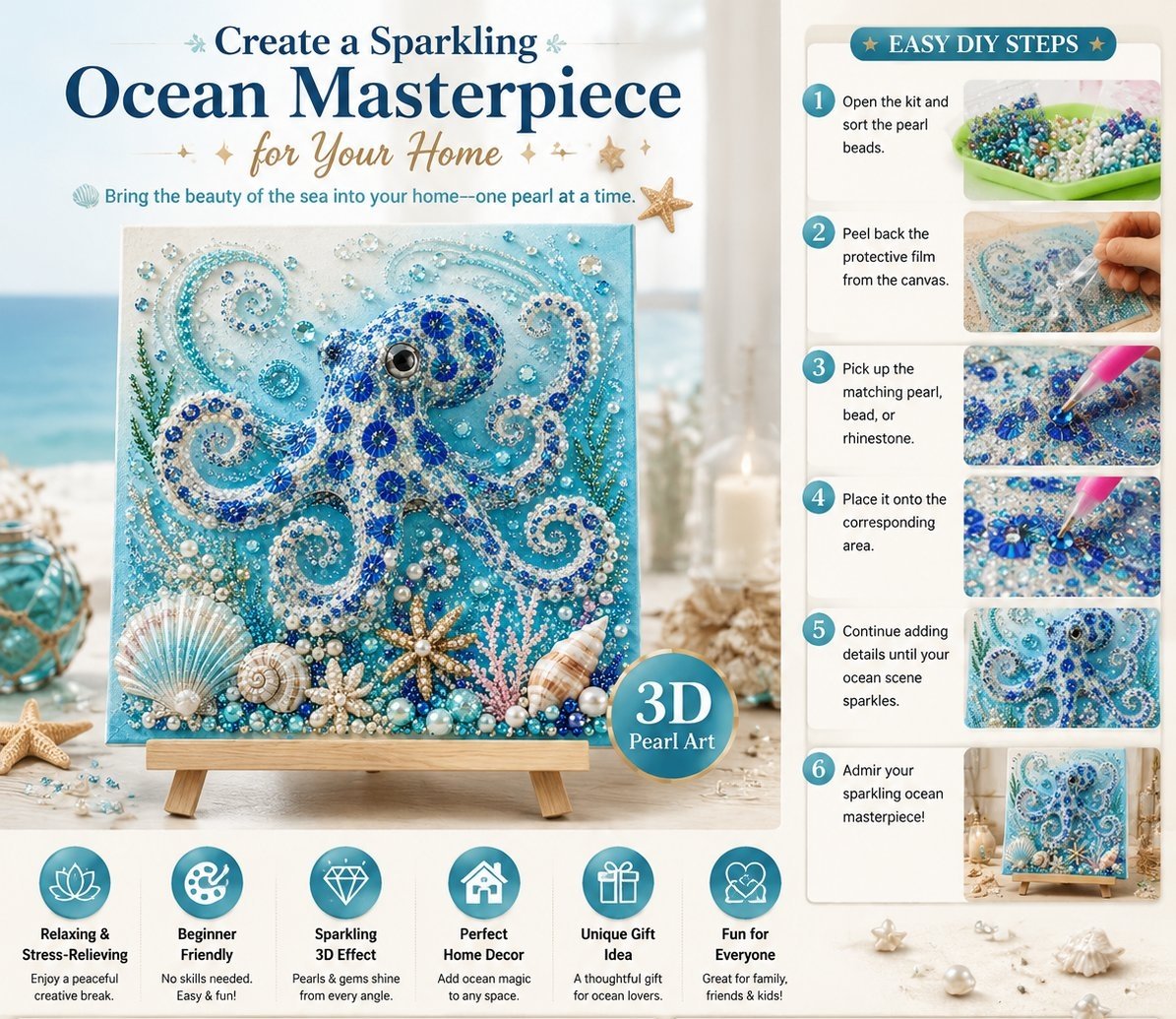 💥 Last Day 60% OFF - 🌊💙 Ocean Theme Pearl Art DIY Kit|Relaxing DIY Craft to Create Stunning Coastal Artwork