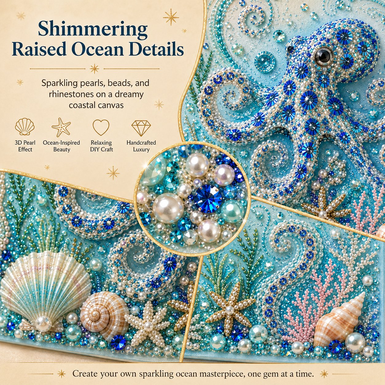 💥 Last Day 60% OFF - 🌊💙 Ocean Theme Pearl Art DIY Kit|Relaxing DIY Craft to Create Stunning Coastal Artwork