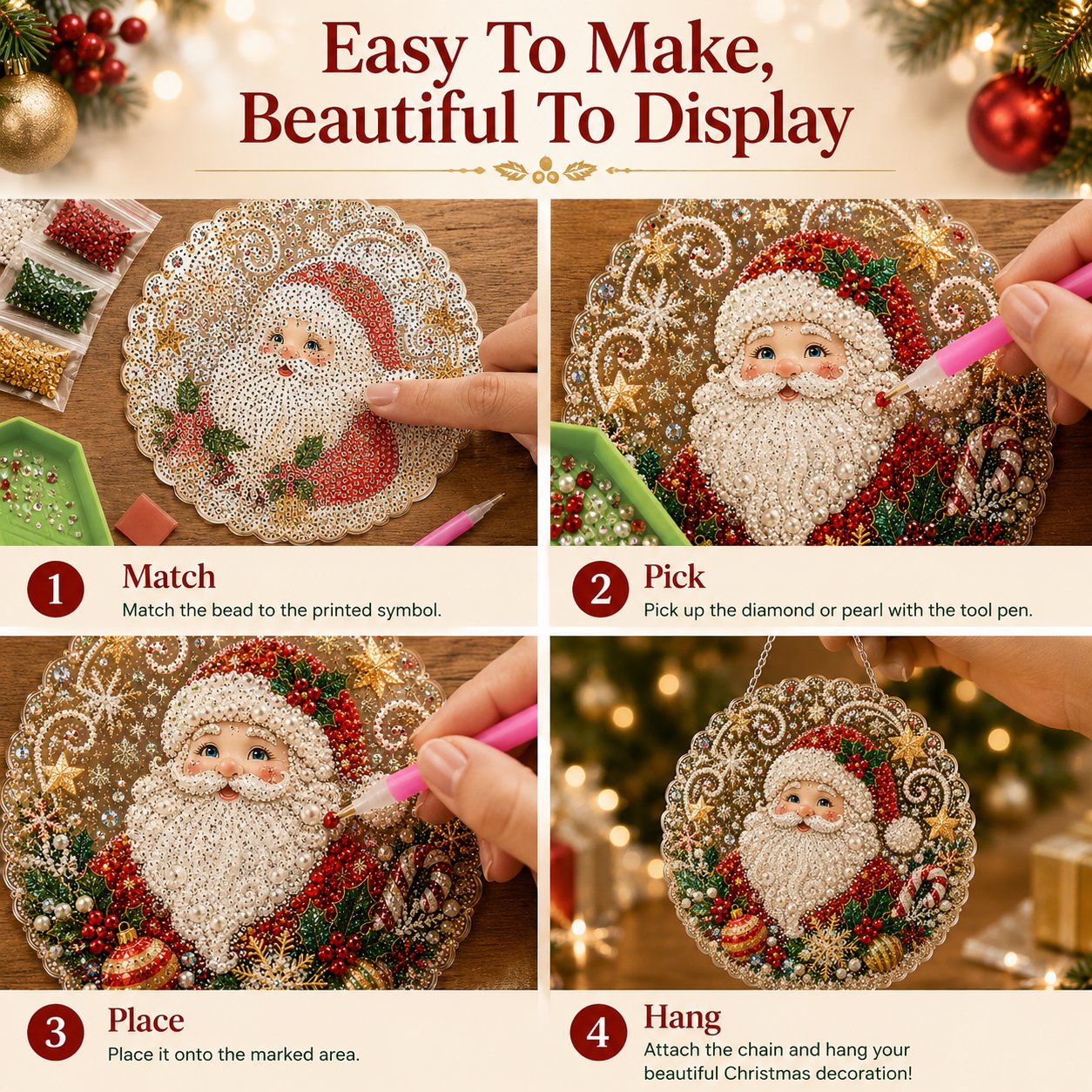 🎄 LAST DAY 50% OFF – ✨ Christmas Pearl Diamond Art Hanging Ornament Kit