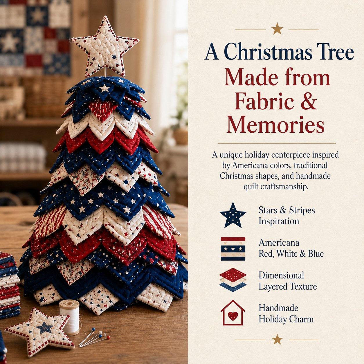 🔥Last Day 50% OFF - 🇺🇸 Americana Christmas Tree Quilt Kit | All-in-One Christmas Quilting Craft Kit