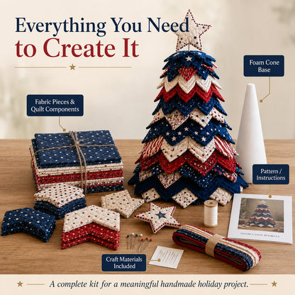 🔥Last Day 50% OFF - 🇺🇸 Americana Christmas Tree Quilt Kit | All-in-One Christmas Quilting Craft Kit