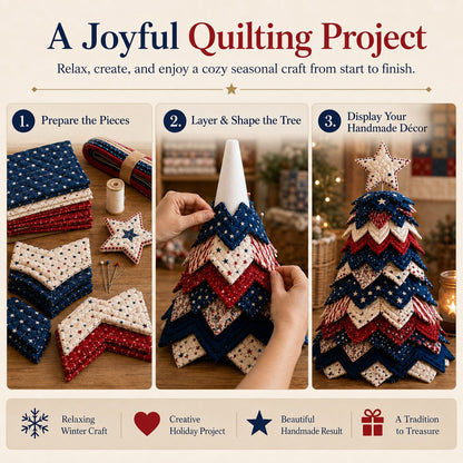 🔥Last Day 50% OFF - 🇺🇸 Americana Christmas Tree Quilt Kit | All-in-One Christmas Quilting Craft Kit