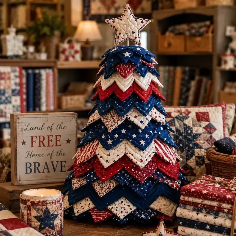 🔥Last Day 50% OFF - 🇺🇸 Americana Christmas Tree Quilt Kit | All-in-One Christmas Quilting Craft Kit